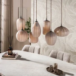 Kalfort Hanglampen|Glazen Hanglamp|Nevada 7-lichts Hanglamp bruin-frosted glas