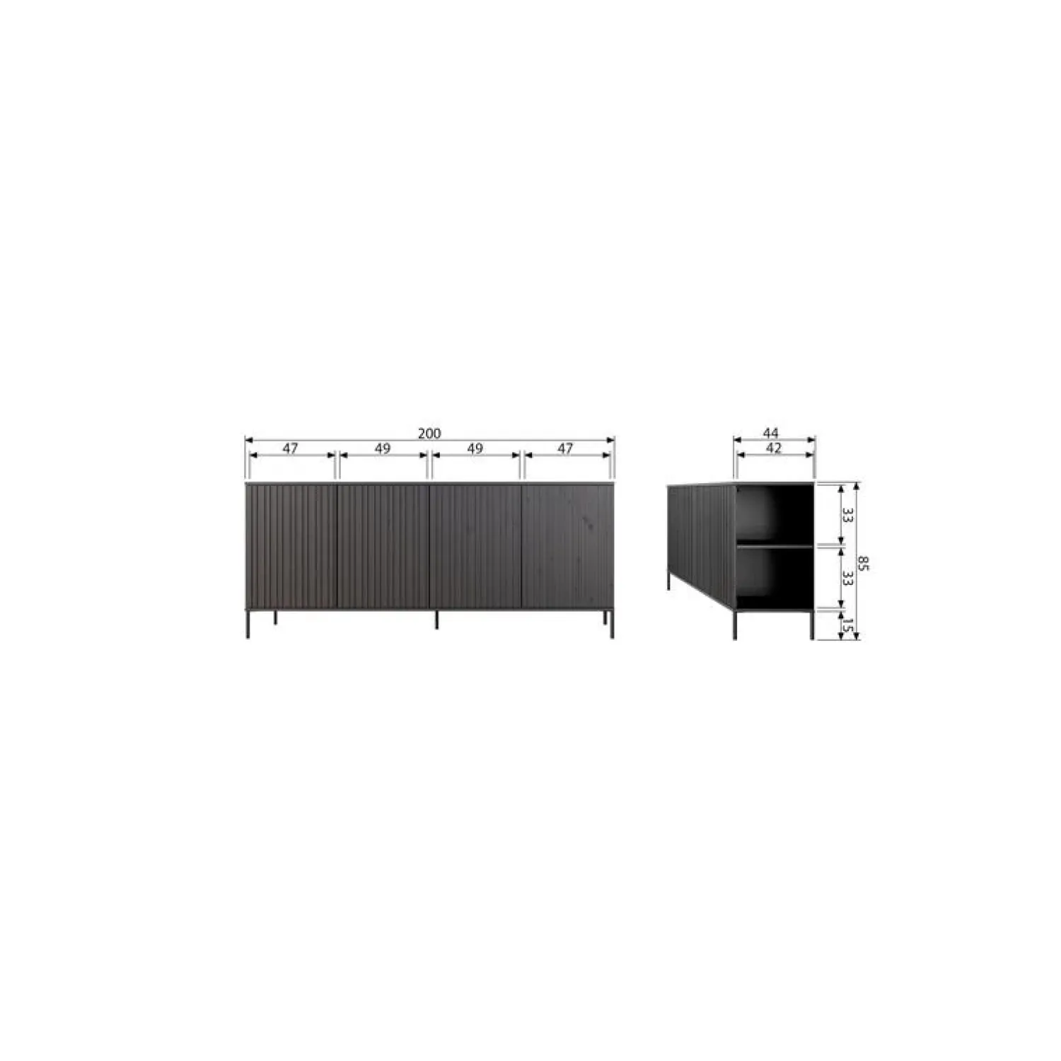 WOOOD Dressoirs|Industriele Kasten|New Gravure Dressoir essen fineer espresso 200 cm
