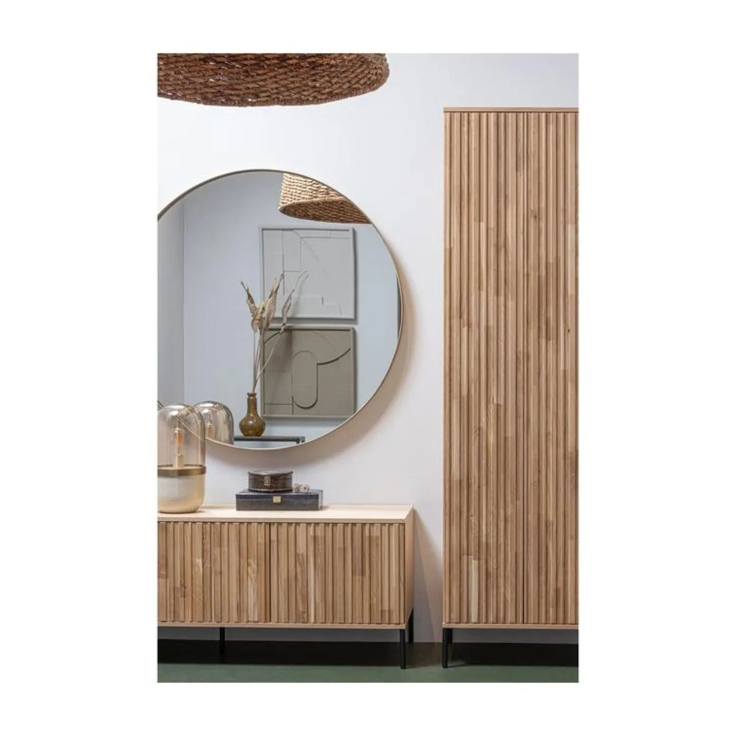 WOOOD Wandkasten|Industriele Kasten|New Gravure Hoge kast met lade eiken naturel 60 cm
