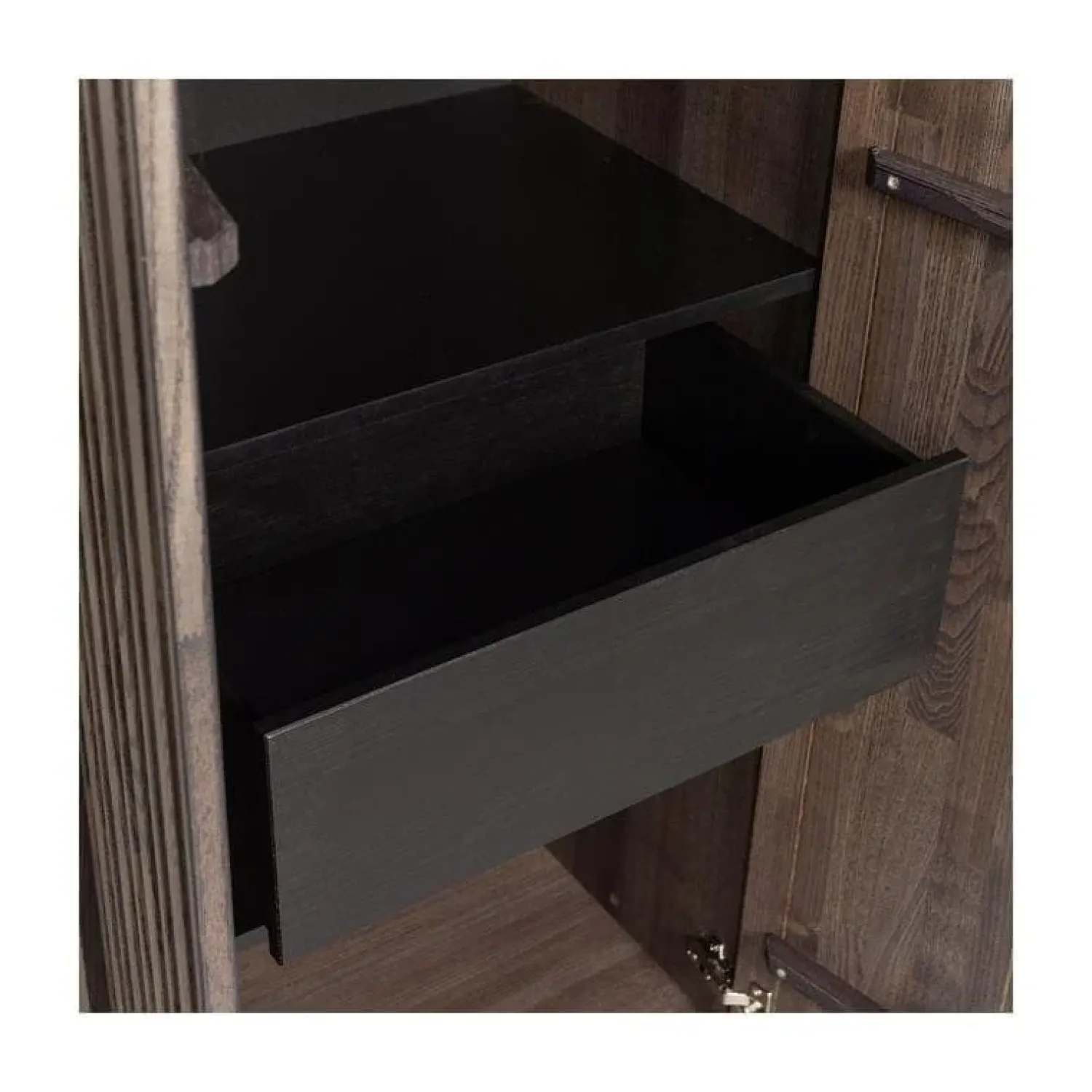 WOOOD Wandkasten|Industriele Kasten|New Gravure Hoge kast met lade essen fineer espresso 60 cm