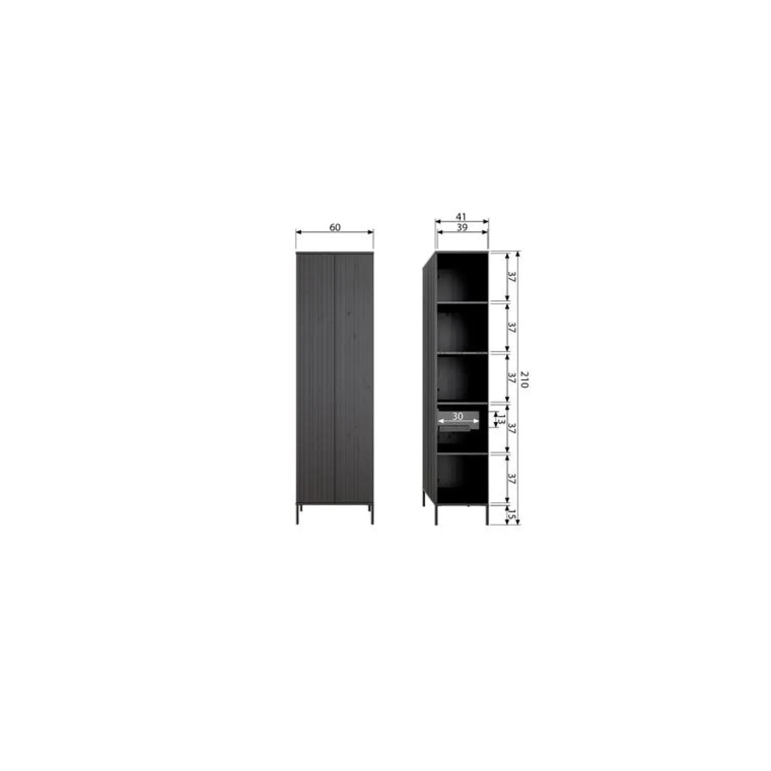 WOOOD Wandkasten|Industriele Kasten|New Gravure Hoge kast met lade grenen zwart 60 cm