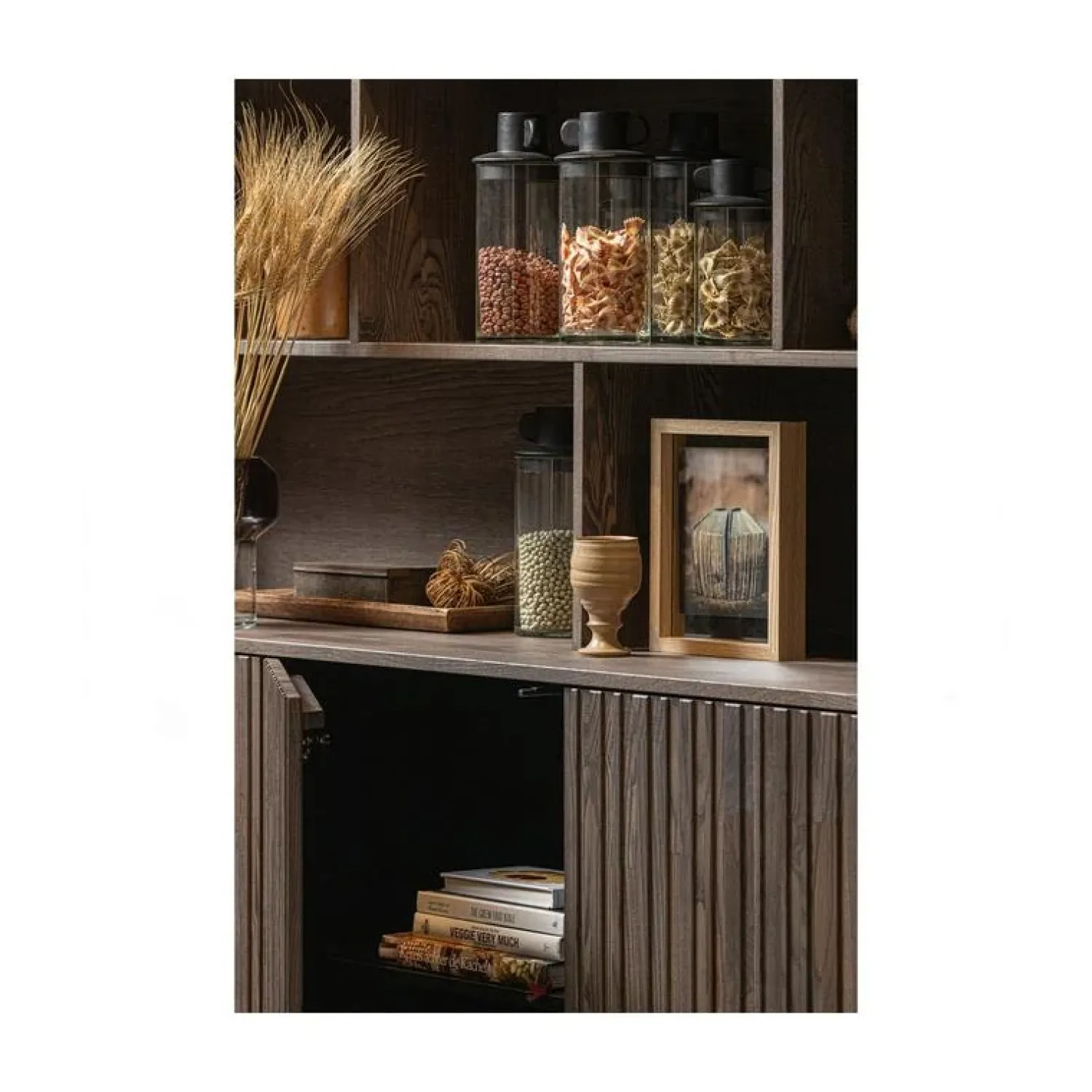 WOOOD Wandkasten|Industriele Kasten|New Gravure Wandkast essen fineer espresso 200 cm