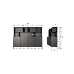 WOOOD Wandkasten|Industriele Kasten|New Gravure Wandkast grenen zwart 200 cm