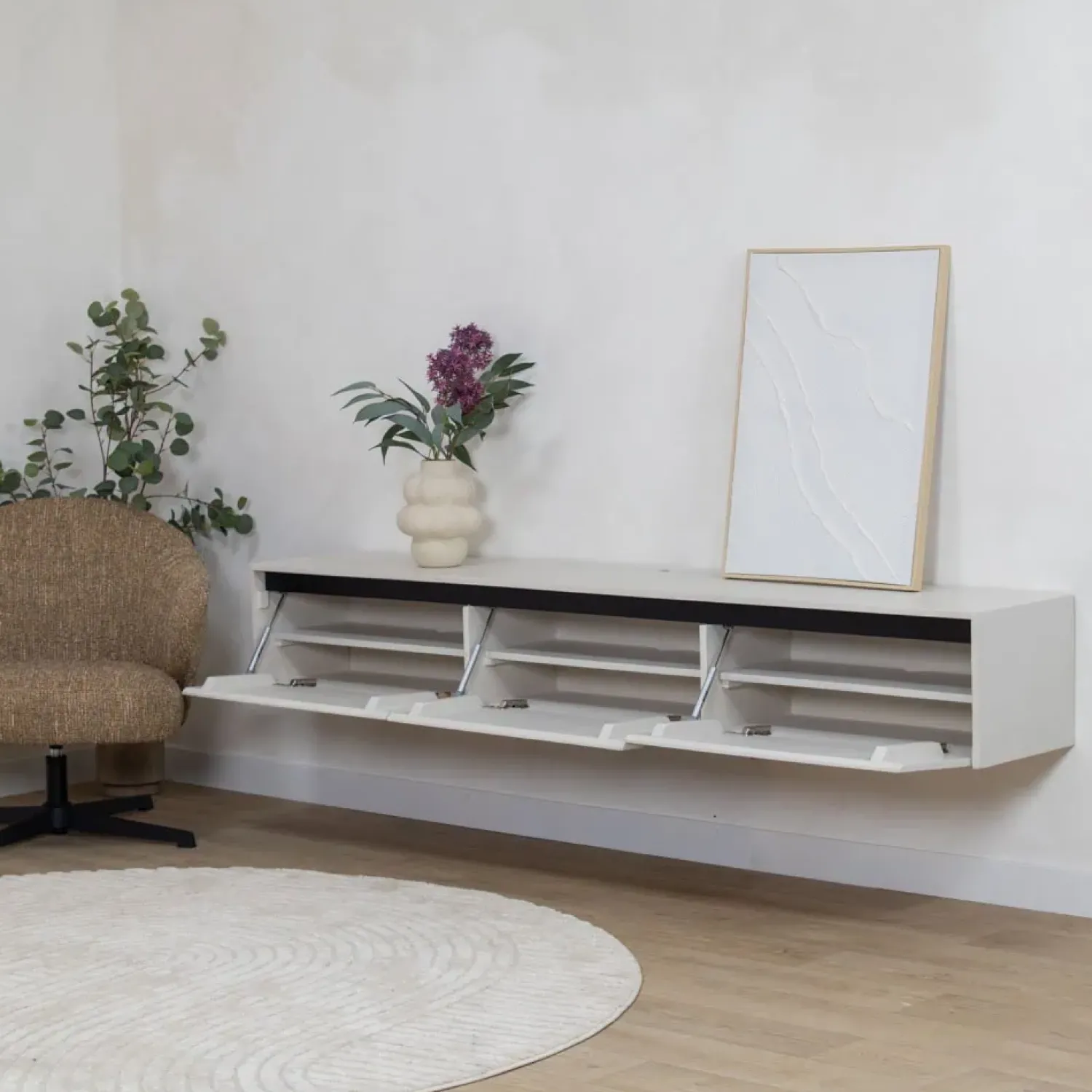 Vane Living Industriele Kasten|Tv Meubels|Nils Zwevend Tv meubel zand 200cm