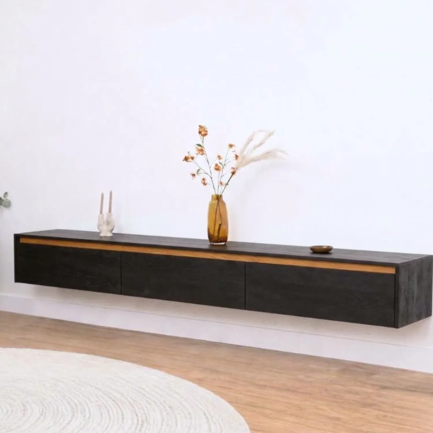Vane Living Industriele Kasten|Tv Meubels|Nils Zwevend Tv meubel zwart 240cm