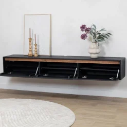 Vane Living Industriele Kasten|Tv Meubels|Nils Zwevend Tv meubel zwart 200cm