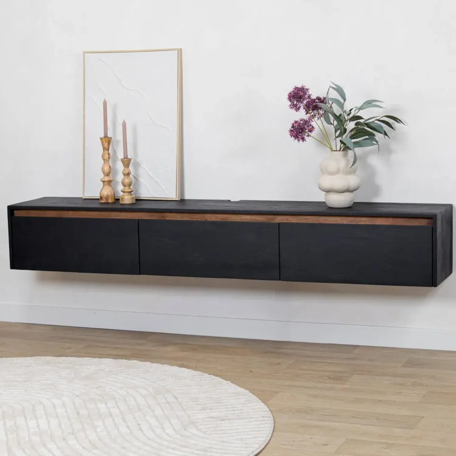 Vane Living Industriele Kasten|Tv Meubels|Nils Zwevend Tv meubel zwart 200cm