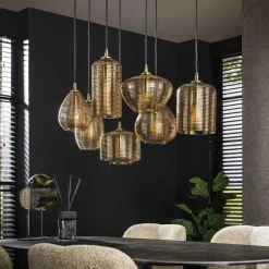 Kalfort Hanglampen|Glazen Hanglamp|Nona 7-lichts Hanglamp Amber glas