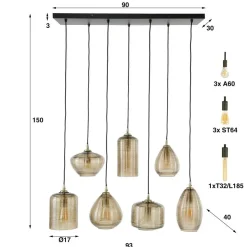 Kalfort Hanglampen|Glazen Hanglamp|Nona 7-lichts Hanglamp Amber glas