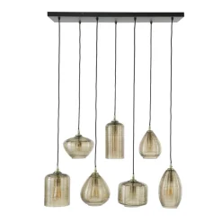 Kalfort Hanglampen|Glazen Hanglamp|Nona 7-lichts Hanglamp Amber glas