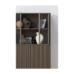 WOOOD Vitrinekasten|Industriele Kasten|Nova Lage Vitrinekast Dennenhout Truffelbruin 102cm