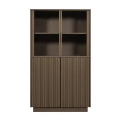 WOOOD Vitrinekasten|Industriele Kasten|Nova Lage Vitrinekast Dennenhout Truffelbruin 102cm