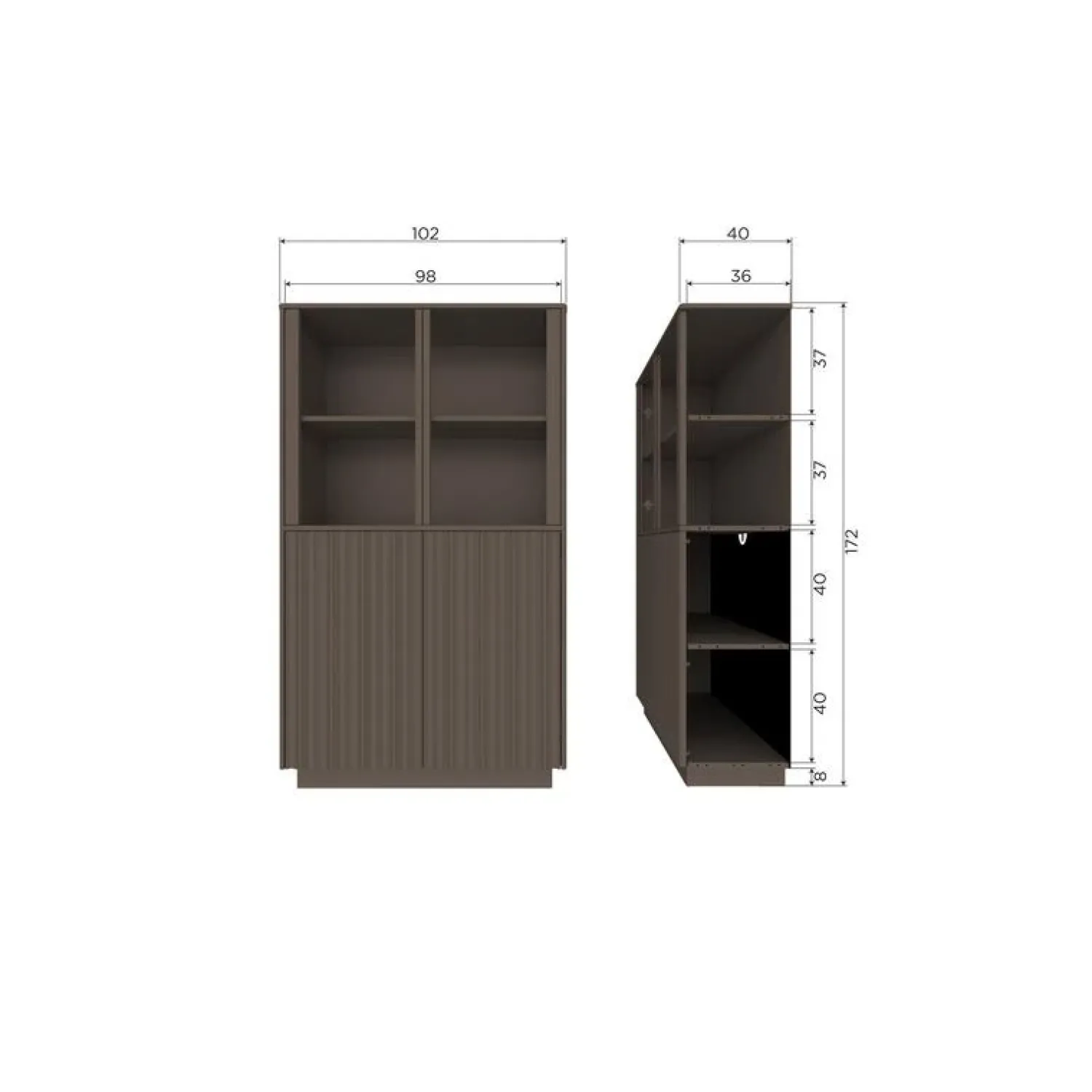 WOOOD Vitrinekasten|Industriele Kasten|Nova Lage Vitrinekast Dennenhout Truffelbruin 102cm