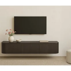 Livingfurn Industriele Kasten|Tv Meubels|Novero Zwevend Tv meubel Espresso eiken 180cm
