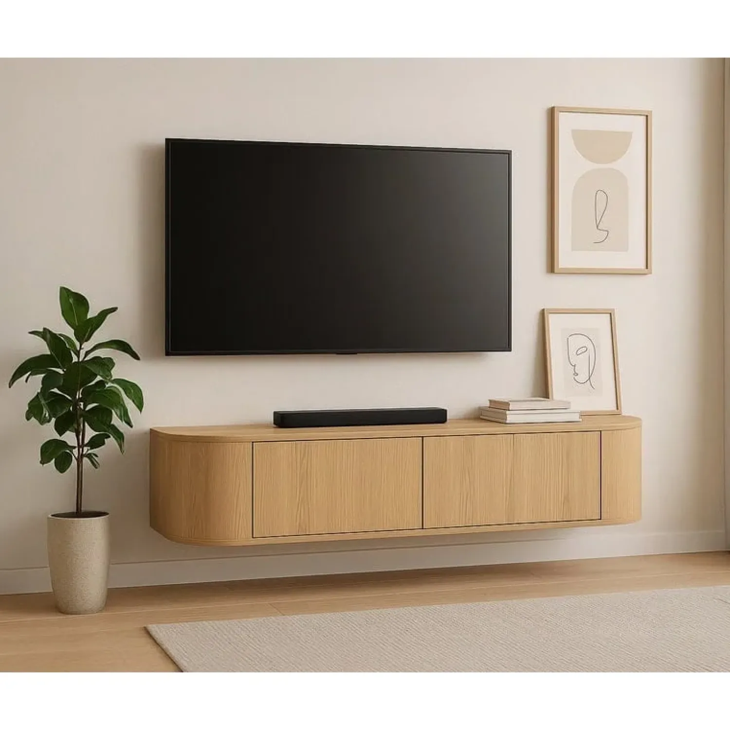 Livingfurn Industriele Kasten|Tv Meubels|Novero Zwevend Tv meubel naturel eiken 140cm