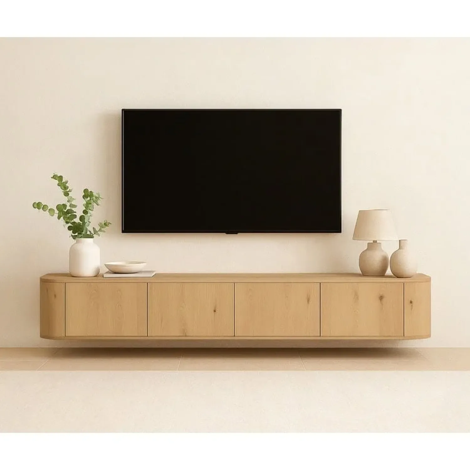 Livingfurn Industriele Kasten|Tv Meubels|Novero Zwevend Tv meubel naturel eiken 220cm