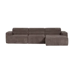 WOOOD Loungebanken|Novi Chaise Longue Bank Rechts Ribstof Grijsbruin