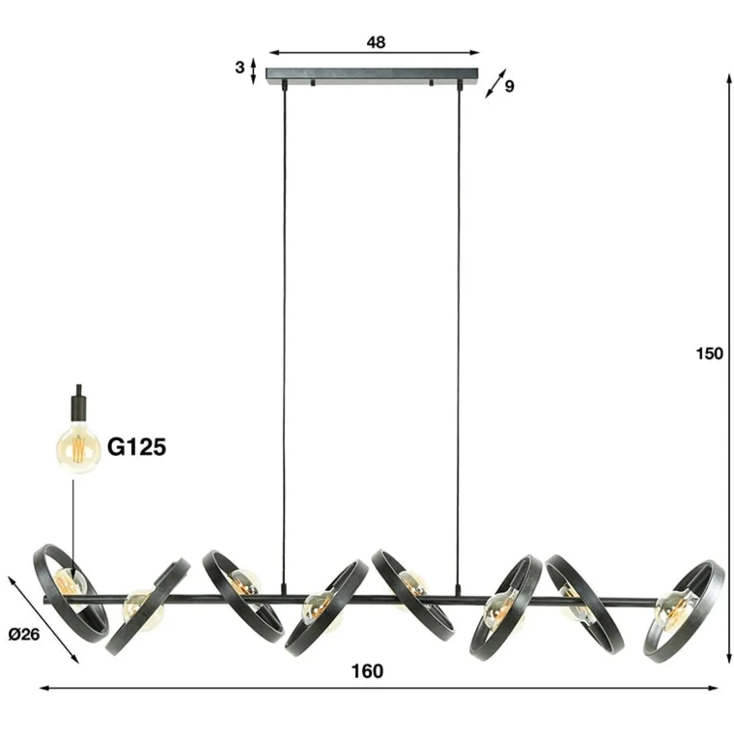 Kalfort Hanglampen|Octavia 8-lichts hanglamp industrieel