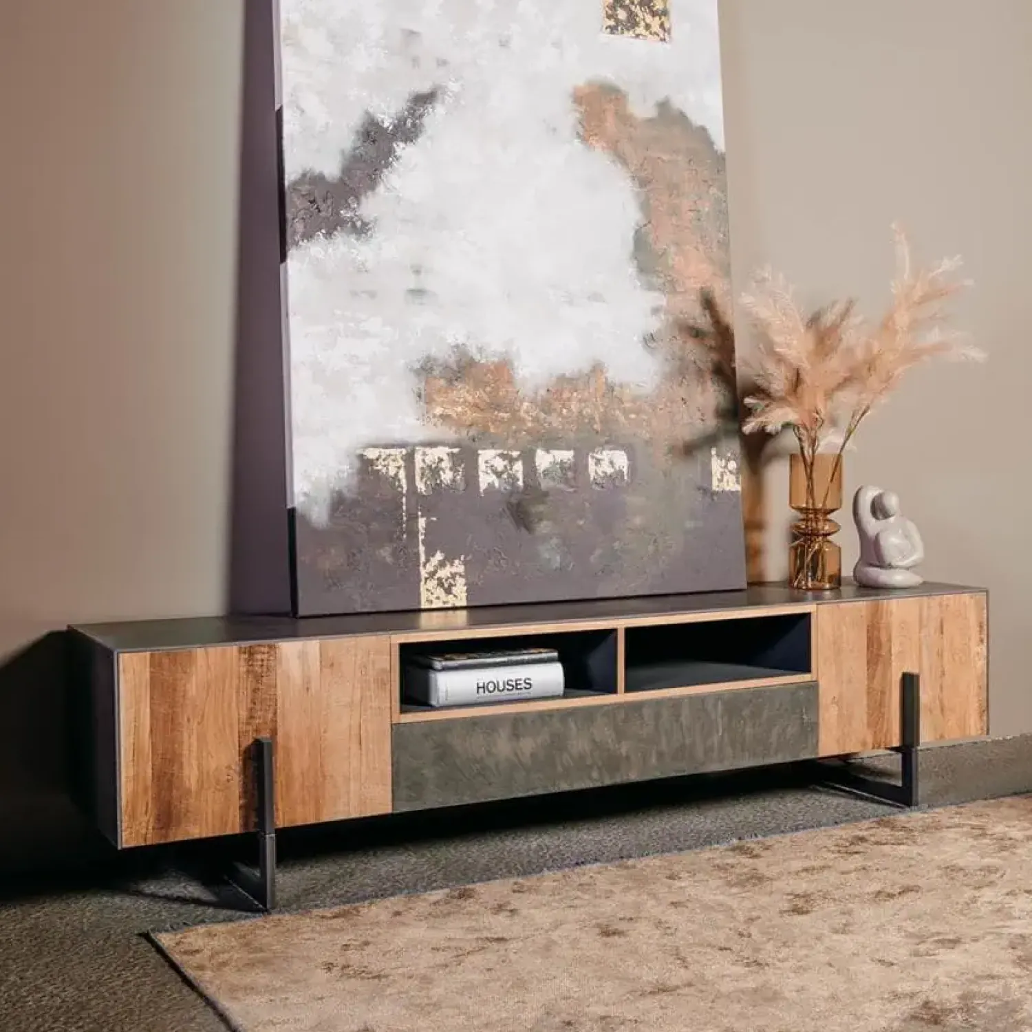 Tower living Industriele Kasten|Tv Meubels|Ora Tv meubel Teakhout 222 cm