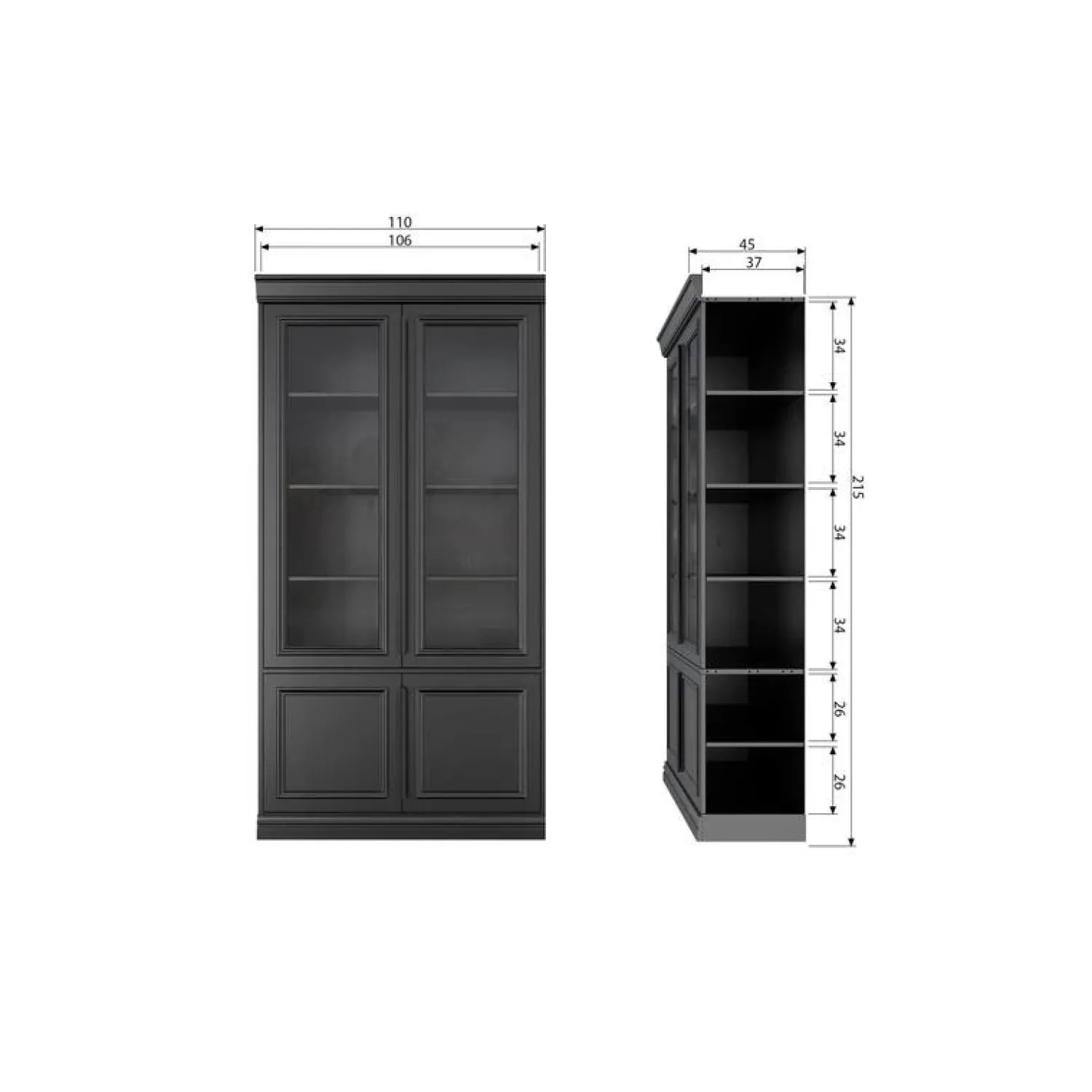 WOOOD Vitrinekasten|Industriele Kasten|Organize Vitrinekast Dennenhout Matzwart 44cm