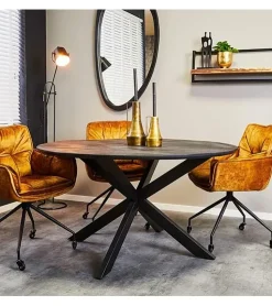 Furndea Eettafels|Orianna eettafel industrieel rond mangohout zwart