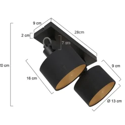 Steinmex Wandlampen|Plafondlampen|Ornoir 2-lichts spot zwart met kap
