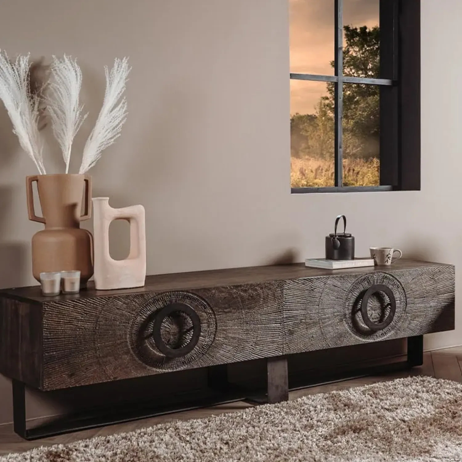 Tower living Industriele Kasten|Tv Meubels|Padua TV meubel mangohout 2 deurs 200cm