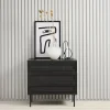 LykkeHome Dressoirs|Industriele Kasten|Pernille dressoir zwart melamine rotan 80cm