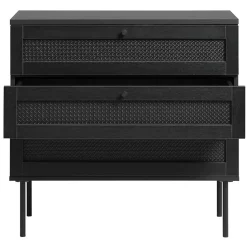 LykkeHome Dressoirs|Industriele Kasten|Pernille dressoir zwart melamine rotan 80cm