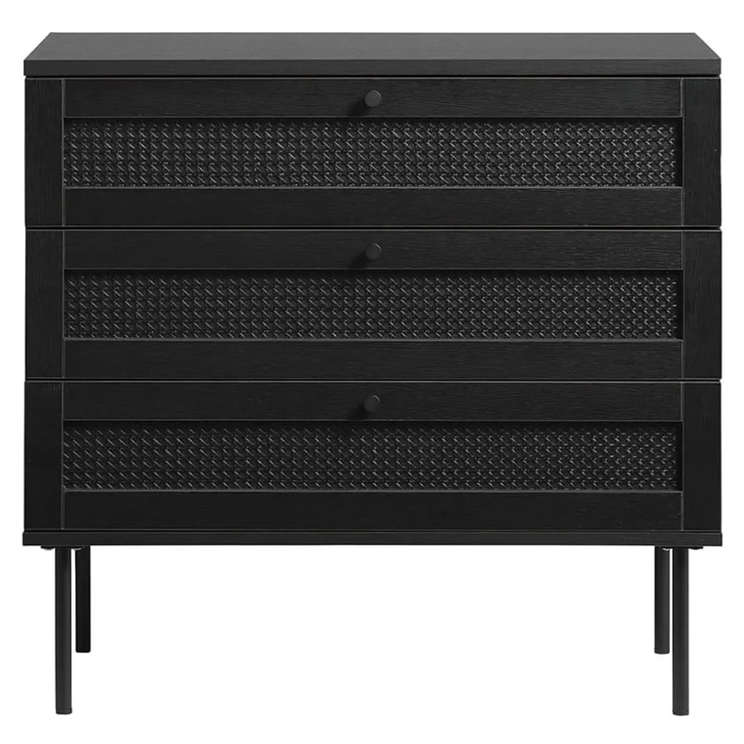 LykkeHome Dressoirs|Industriele Kasten|Pernille dressoir zwart melamine rotan 80cm