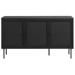 LykkeHome Dressoirs|Industriele Kasten|Pernille dressoir zwart melamine rotan 140cm