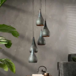 Kalfort Hanglampen|Pinch Hanglamp 5-lichts getrapt Zwart bruin