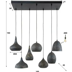 Kalfort Hanglampen|Pinch Hanglamp 7-lichts Zwart bruin