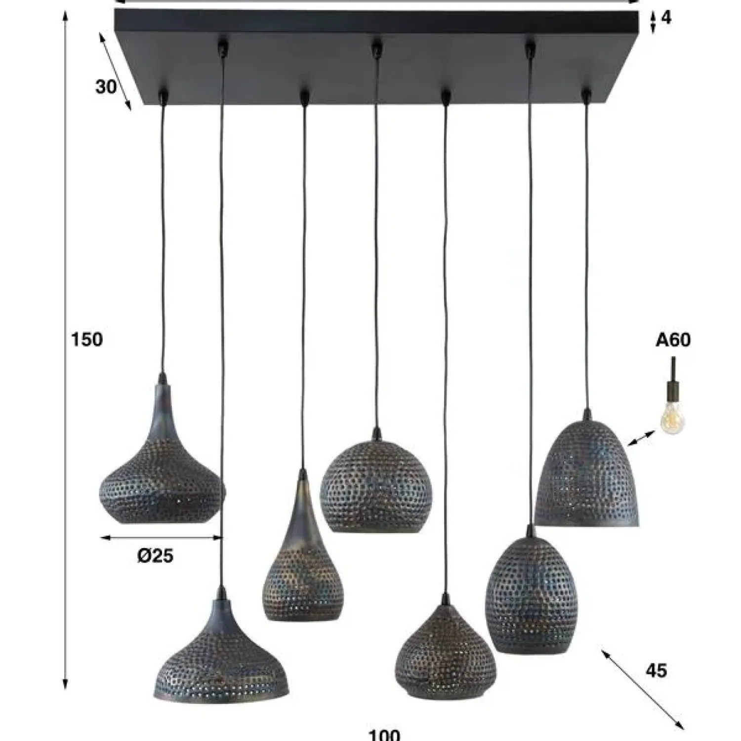 Kalfort Hanglampen|Pinch Hanglamp 7-lichts Zwart bruin
