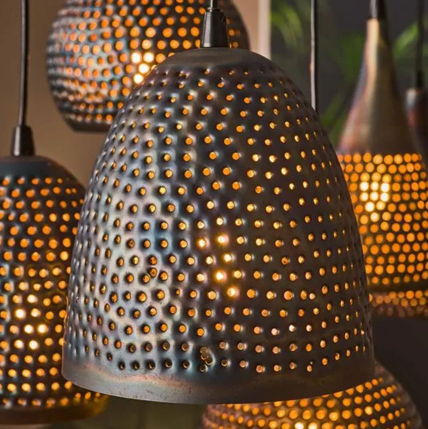 Kalfort Hanglampen|Pinch Hanglamp 7-lichts Zwart bruin