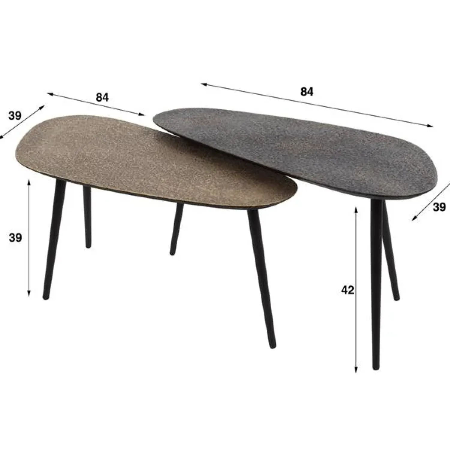 Kalfort Salontafels|Rania Salontafel set van 2 organisch antiek brons / zwart
