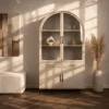 Vane Living Vitrinekasten|Industriele Kasten|Raya Vitrinekast rond Beige metaal 120cm