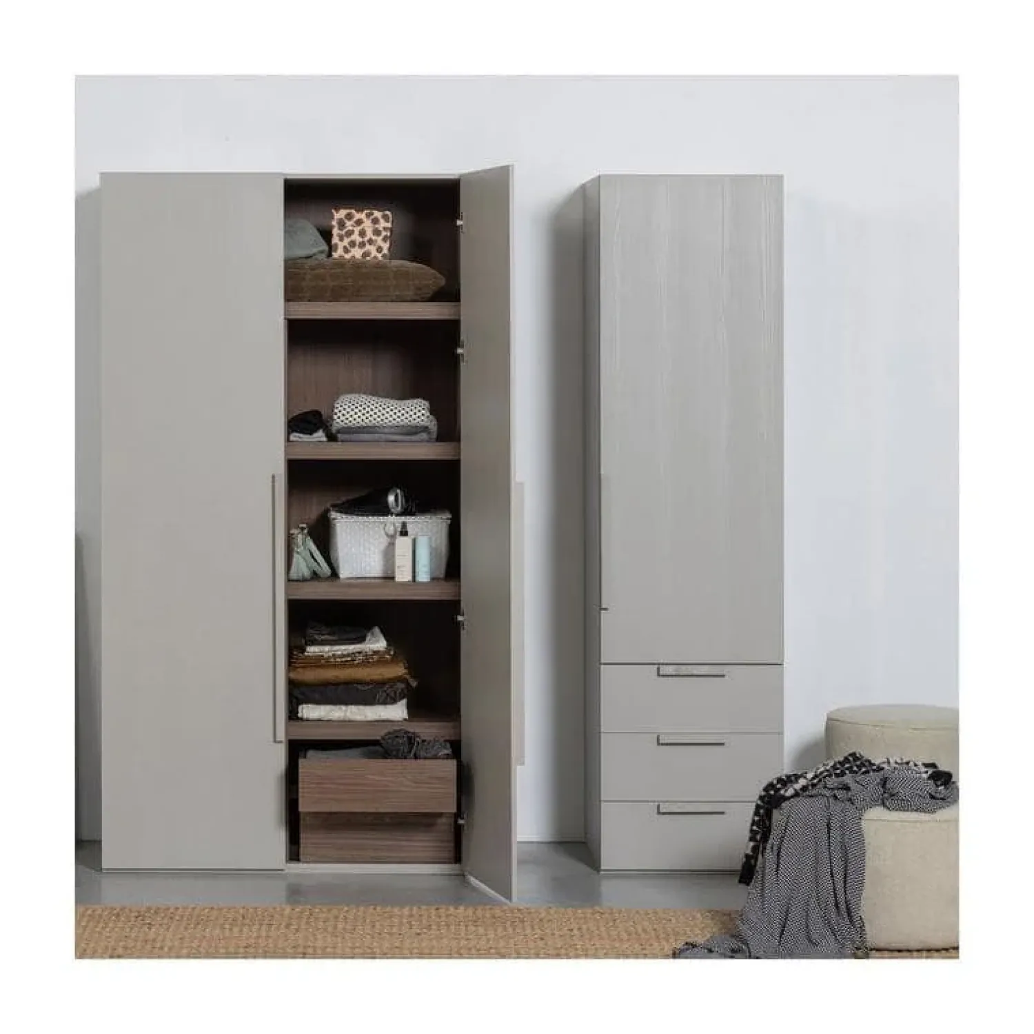 WOOOD Industriele Kasten|Kledingkasten|Rens 1-Deurs Kledingkast Pebble Grey 55cm