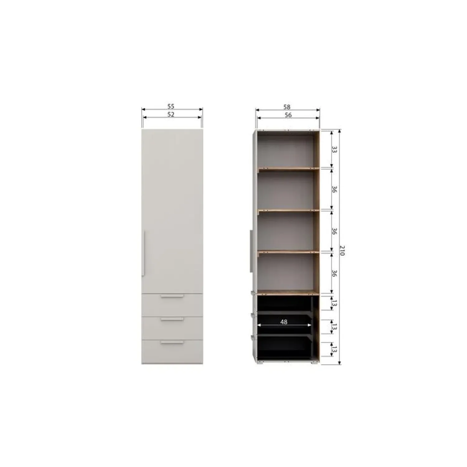 WOOOD Industriele Kasten|Kledingkasten|Rens 1-Deurs Kledingkast Pebble Grey 55cm