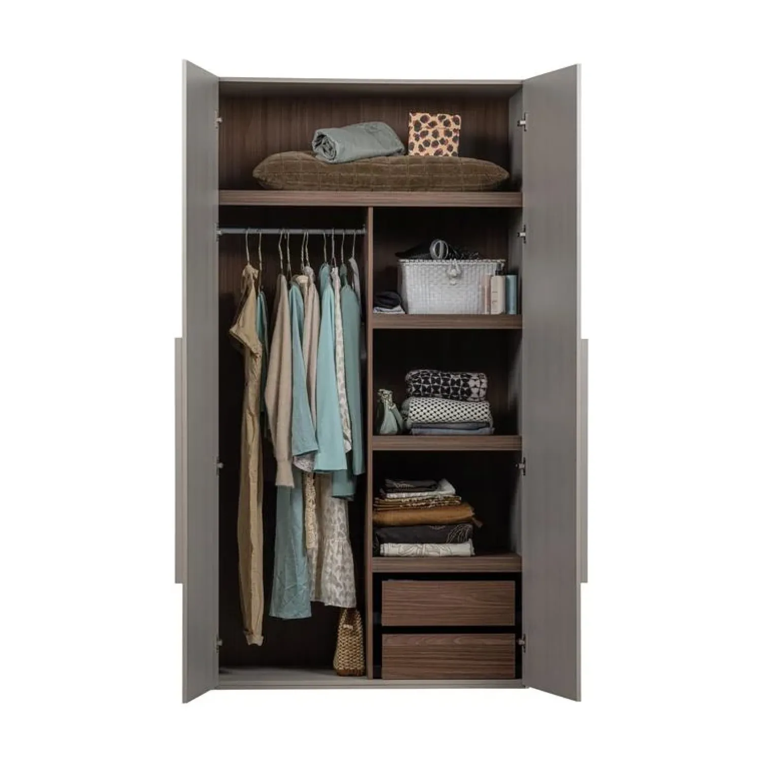 WOOOD Industriele Kasten|Kledingkasten|Rens 2-Deurs Kledingkast Pebble Grey 110cm