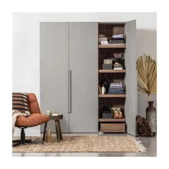 WOOOD Industriele Kasten|Kledingkasten|Rens 3-Deurs Kledingkast Pebble Grey 165cm