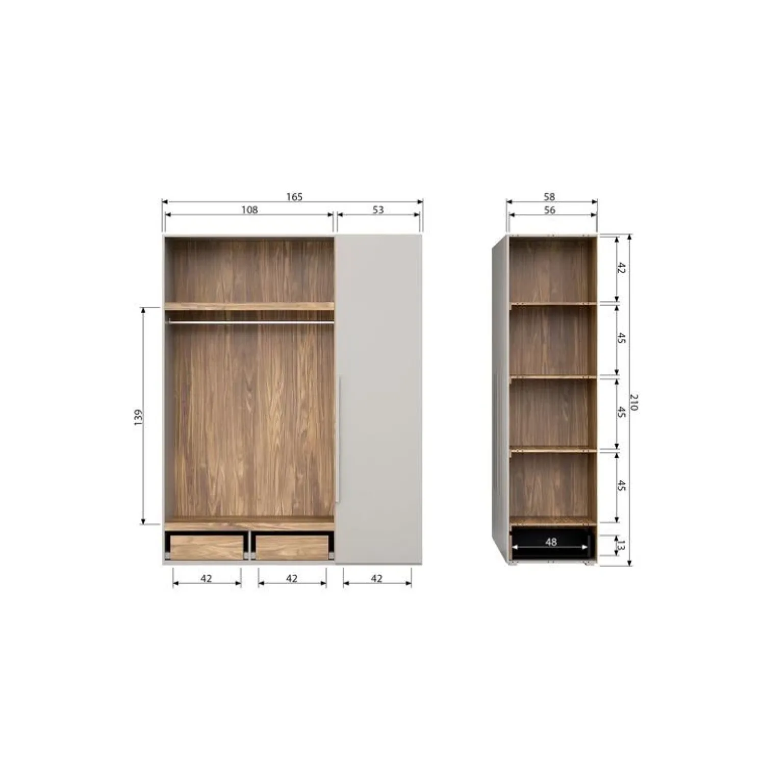 WOOOD Industriele Kasten|Kledingkasten|Rens 3-Deurs Kledingkast Pebble Grey 165cm