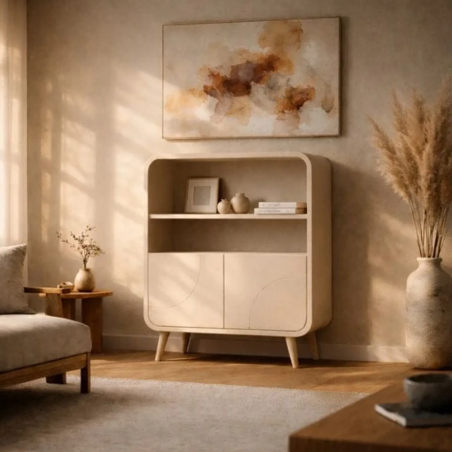 Vane Living Wandkasten|Industriele Kasten|Rianne Wandkast laag Beige mangohout 80cm