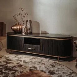 Tower living Industriele Kasten|Tv Meubels|Rivello TV meubel 2 deurs 1 lade zwart 180cm