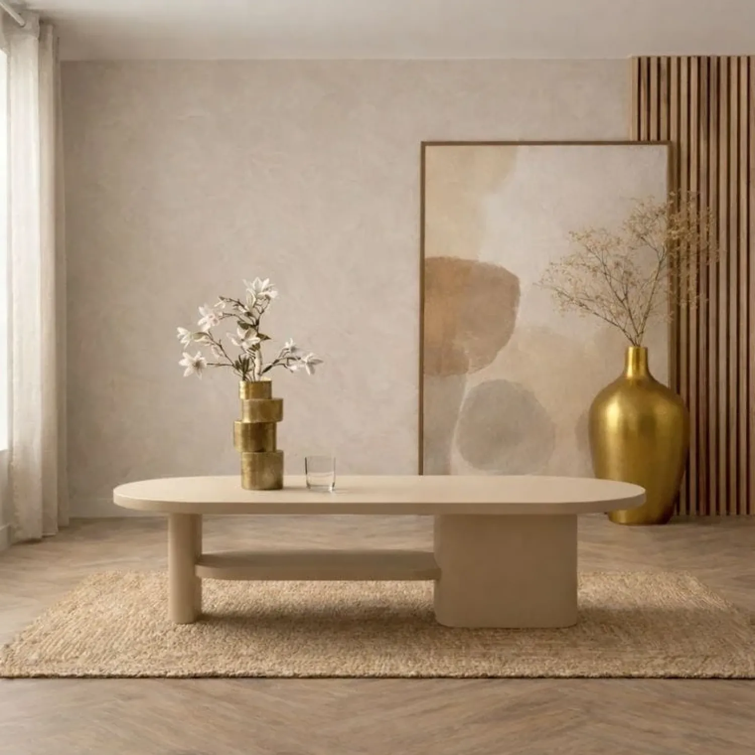 Vane Living Salontafels|Rona Salontafel dicht Beige mangohout 130cm