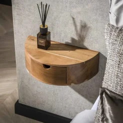 Kalfort Nachtkastjes|Industriele Kasten|Rondo houten nachtkastje zwevend 40cm