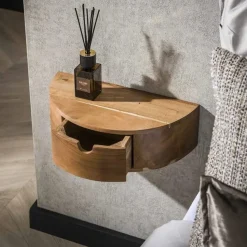 Kalfort Nachtkastjes|Industriele Kasten|Rondo houten nachtkastje zwevend 40cm