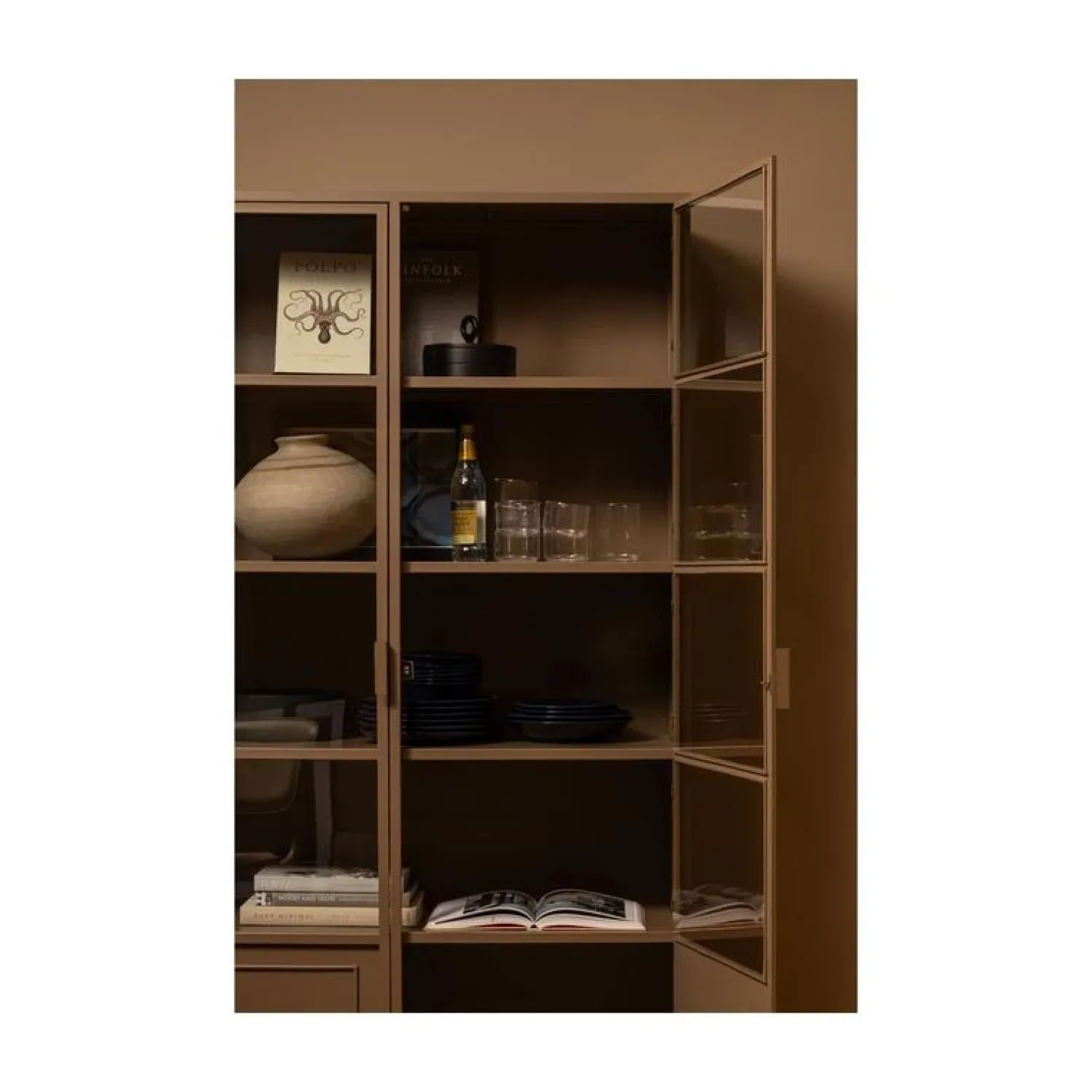 WOOOD Vitrinekasten|Industriele Kasten|Ronja Vitrinekast XL Metaal Bruin 110cm