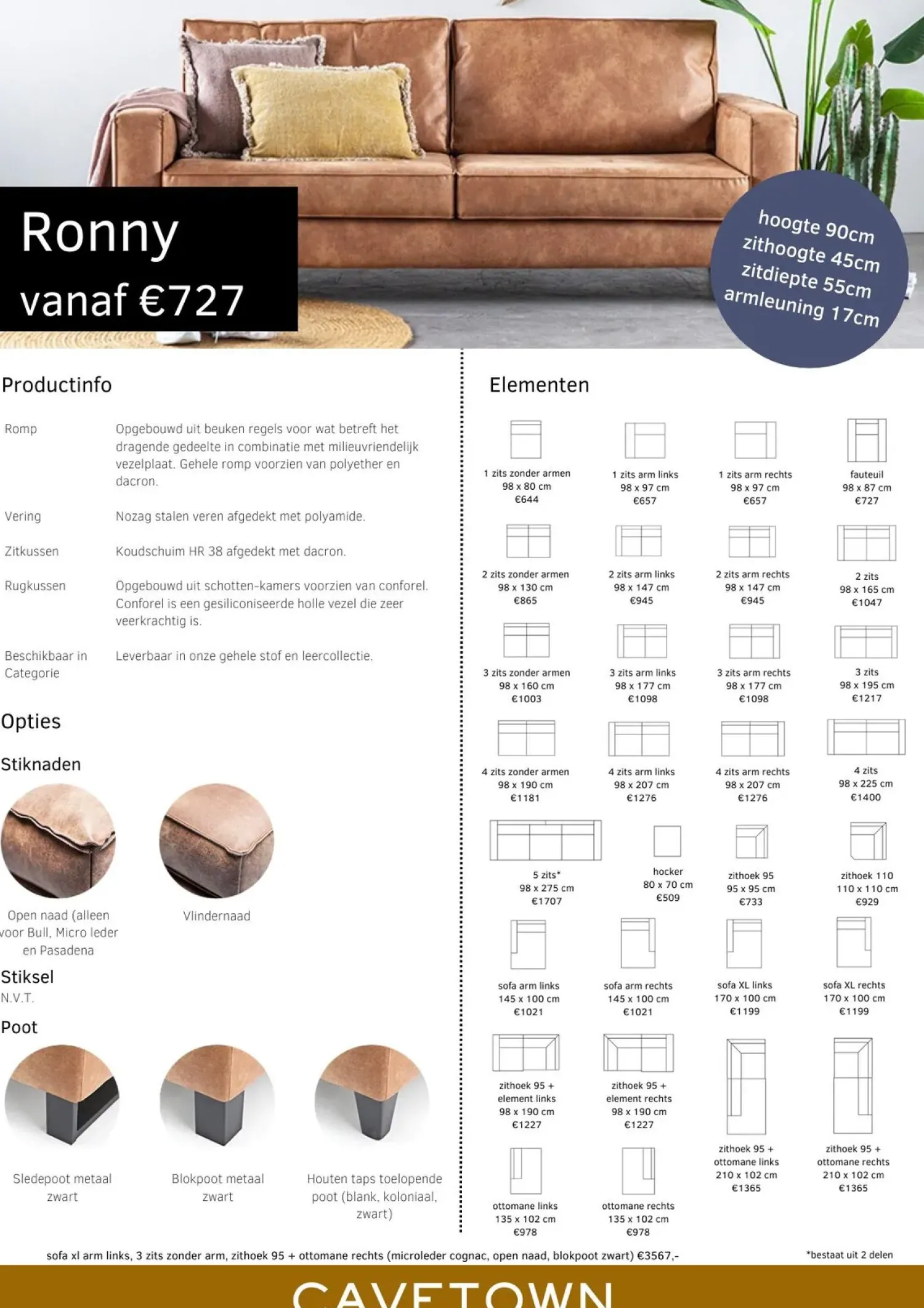 Neves Hoekbanken|Loungebanken|Ronny loungebank 3-zits met ottomane en verlengde sofa