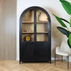 Tower living Wandkasten|Vitrinekasten|Rotondi vitrinekast 4 deurs zwart 120cm